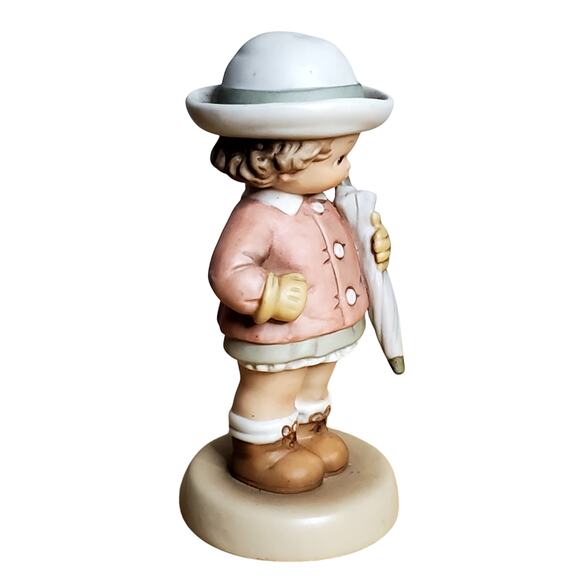 Enesco Memories of Yesterday Waiting For The Sunshine S0102 Girl & Umbrella 1992 - Picture 2 of 7
